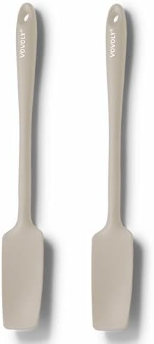 2-Pack Silicone Small Jar Spatulas with Long Handle, Upgraded Heat Resistant Spatula for Non Stick Cookware, Seamless Design, Stainless Steel Core, BPA Free Spoonula, Khaki