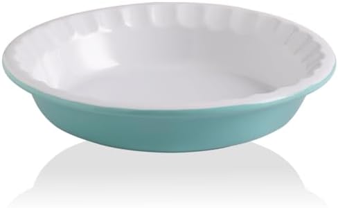 Sweejar Ceramic 10.4 Inch Pie Pan, Deep Porcelain Round Dish, Non-Stick Baking Plate for Pumpkin and Apple Pies, Farmhouse Design (Turquoise)