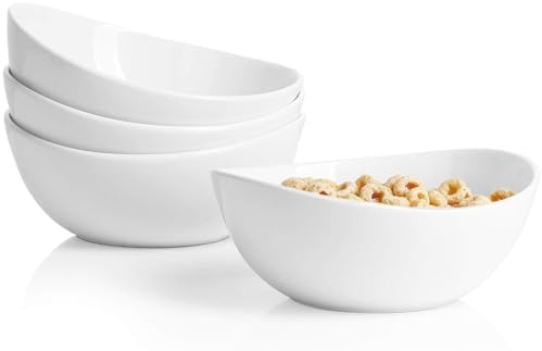 Sweese Porcelain Bowls Set of 4-18oz, 6 Inch, Versatile for Soup, Cereal, Fruit, Rice - Microwave, Dishwasher, Oven Safe, White
