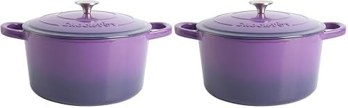 Crock-Pot Artisan 7-Quart Round Enameled Cast Iron Dutch Oven – Lavender Purple, Durable Heavy-Duty Cookware for Slow Cooking, Baking, Roasting with Lid (Pack of 2)