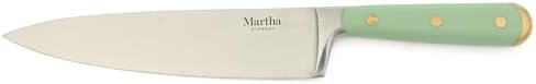 Martha Stewart 16-Piece Lockton High Carbon Stainless Steel Knife Block Set - Forged Full Tang Chef Knives, Acacia Wood Block, Triple Riveted Handles, Sage Green & Gold