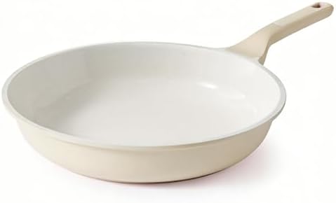 SENSARTE Nonstick Ceramic Frying Pan 12.5-Inch, Healthy Non Toxic Skillet, Induction Compatible Omelet Pan with Heat Resistant Handle, PTFE/PFAS-Free, Cream White