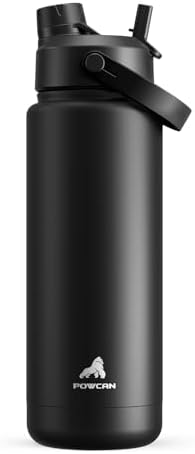 POWCAN 32 oz Insulated Water Bottle with 2-in-1 Straw and Spout Lid, Keep Cold 24H, Leak-Proof, BPA-Free, Double Wall Stainless Steel Water Bottle for Sports, Gym, Travel, and School (Dark Knight)