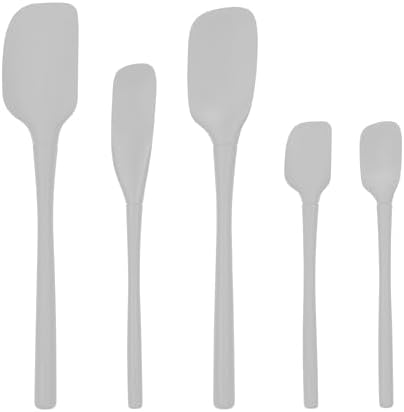 Tovolo Flex Core 5 Piece Silicone Spatula Set Heat Resistant All Silicone Utensils Include Non Stick Spatula Spoonula Jar Scraper, Dishwasher Safe BPA Free Spatulas for Baking Mixing, Oyster Gray
