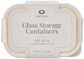 Glass Food Storage Containers with Lids — 6 Piece — 17.6 oz Glass with BPA-Free Leak Resistant Stackable Lids — Microwave, Oven & Dishwasher Safe — Ideal for Meal Prep & More - Vanilla Mist