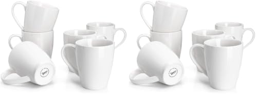 Sweese Porcelain Coffee Mugs - 16 Ounce - Set of 6, Cups for Latte, Hot Tea, Cappuccino, Mocha, Cocoa, White (Pack of 2)