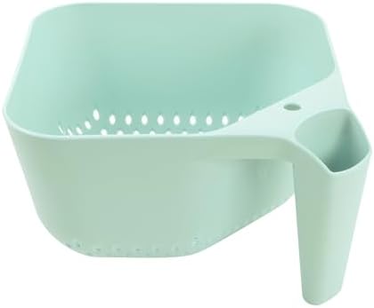 Tovolo Elements Square Colander with Handle Strainer Basket for Pasta Fruit Berries Veggies, Easy to Clean BPA Free Heat Resistant Plastic Colander with Spout 3 Quart Kitchen Strainer, Mint Green