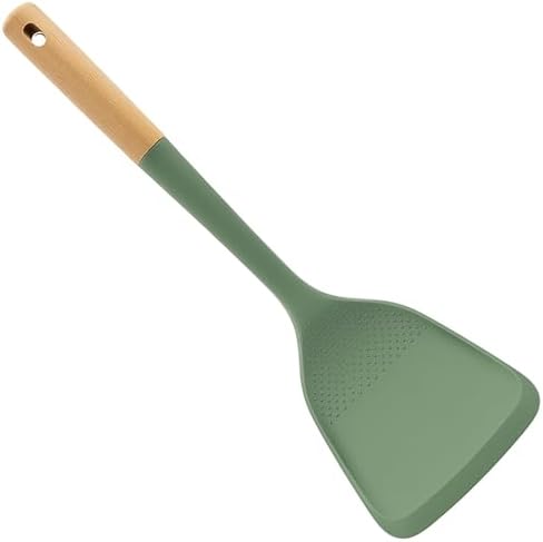 Beille 1pc Solid Spatula Beech Wood and Silicone Kitchen Utensils Meal Prep Cooking Baking Supplies Home Essentials, Olive Green