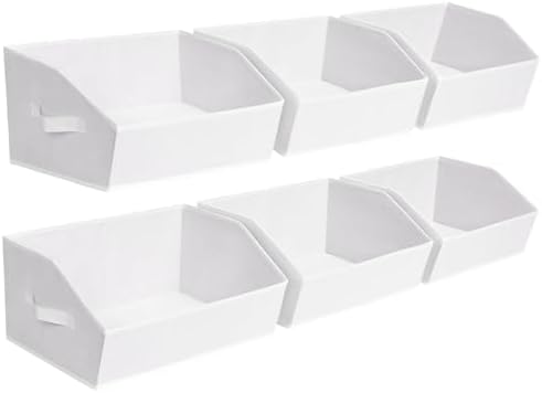 Homsorout Fabric Bins for Organization - Trapezoid Storage Cubes, Large Baskets for Storage, 6 Pack Shelf Baskets, Closet Organizer Bins for Clothes, Books, Home, Office, White