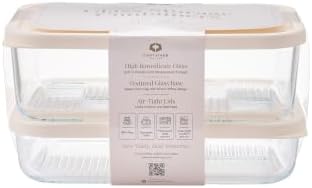 6-Piece Airtight Borosilicate Glass Food Storage Set with Snap Lids in 25.35oz & 40.57oz Mixed Sizes - Vanilla Mist by Container Culture by DuraLiving