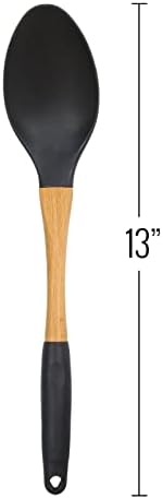 Beille Grey Nylon Spoon with Wooden Handle Kitchen Utensils High Heat Resistance, 13 Inch