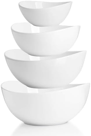 Sweese Porcelain Serving Bowls Set, 10-42 oz, Versatile for Salad, Soup, Snacks, Microwave Dishwasher Safe, White