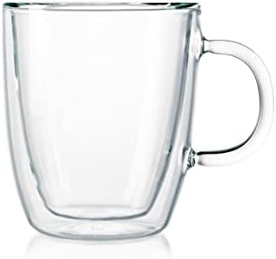 Bodum 10oz Bistro Double Wall Insulated Mug, High-Heat Borosilicate Glass, Set of 6, Clear