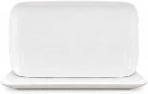 White Serving Platters Set of 2, Large Rectangular Ceramic Serving Trays 15.5 Inch, Serving Dishes for Party, Entertaining, BBQ, Steak, Appetizers and Food Display