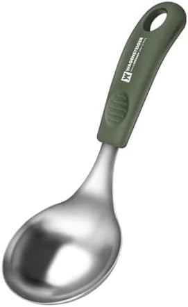 Short Stainless Steel Ladle 220mm (8.6”) – SUS304 Thick Deep Bowl Head with Soft-Grip Silicone Handle – Lightweight Mini Soup & Serving Spoon for Cooking – 5 Color Options (Green)