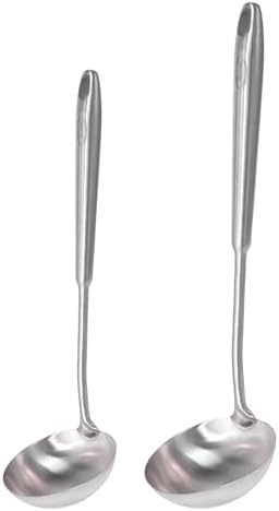 Newness 2 Pack Soup Ladle, [Rustproof, Heat Resistance, Integral Forming] Resilient 304 Stainless Steel Soup Spoon with Vacuum Ergonomic Round Handle, Cooking Spoon for Kitchen, 13.7 and 11.6 Inches