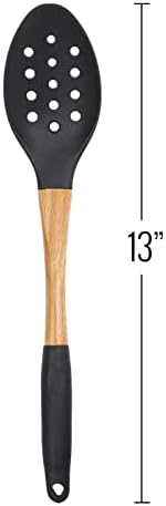 Beille Grey Nylon Slotted Spoon with Wooden Handle Kitchen Utensils High Heat Resistance, 13 Inch