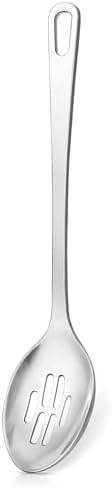 Stainless Steel Cooking Spoon, Slotted Metal Serving Spoon, Heavy Duty Sturdy Large Soup Ladle, High Heat Resistant Kitchen Cooking Utensils for Mixing, Stirring, Ergonomic Handle, Easy to Clean
