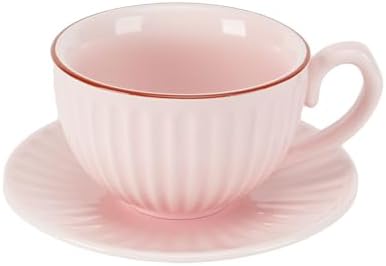 Ceramic Coffee Cup and Saucer Set,11 oz Latte Cappuccino Cup with Saucer,Pink Porcelain Tea Cup Set for Espresso,Coffee or Tea Cup for Home Kitchen,Coffee Bar,Brunch,Microwave & Dishwasher Safe(Pink)