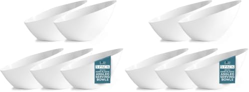Posh Setting - White Plastic Serving Bowls for Party Angled Bowls Disposable Chip Bowls Candy Bowls for Party Table Salad and Fruit Bowls for Wedding Serving Bowls-White, 20 OZ, 10 Pack