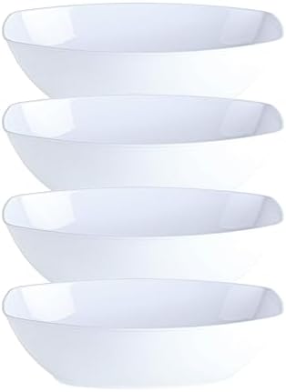 White Disposable Oval Serving Bowls, Party Snack Salad Bowl Pack of 4