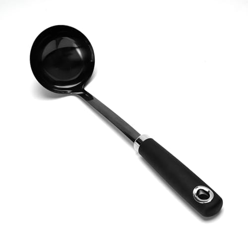 12-Inch Black Stainless Steel Soup Ladle, Metal Ladle Spoon