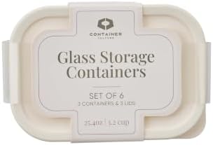 Glass Food Storage Containers with Lids — 6 Piece — 24.4 oz Glass with BPA-Free Leak Resistant Stackable Lids — Microwave, Oven & Dishwasher Safe — Ideal for Meal Prep & More - Vanilla Mist