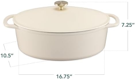 Best Choice Products Oval 7.5 Quart Enamel Cast-Iron Dutch Oven, Heavy-Duty Pre-Seasoned for Baking, Cooking w/Side Handles – Vanilla Buttercream