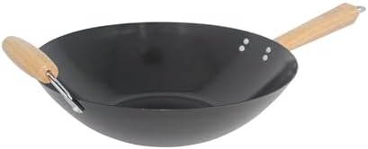 IMUSA 14 Inch Carbon Steel Nonstick Wok with Wood Handles, Black