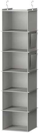 YOUDENOVA Hanging Closet Organizer and Storage, 6-Shelf, Light Grey