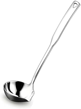 Soup Ladle 304 Stainless Steel Heavy Duty Ladle with Pour Spout Gravy Ladle for Serving, Cooking, Soups, Sauces, Stews and More, 11.8 inch