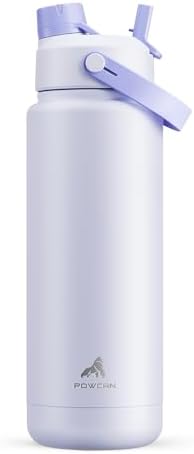 POWCAN 32 oz Insulated Water Bottle with 2-in-1 Straw and Spout Lid, Keep Cold 24H, Leak-Proof, BPA-Free, Double Wall Stainless Steel Water Bottle for Sports, Gym, Travel, and School (Lupine)