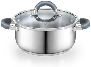 Cook N Home Basics 3 Quart Stainless Steel Stock Pot with Lid, Cooking Pot for Pasta, Soup, Stay-Cool Silicone Handle, Stockpot with Even Heating, Oven Safe, Cookware for Canning, Boiling, Simmer