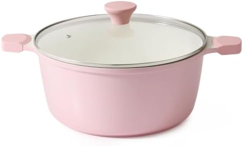 SENSARTE Ceramic Nonstick Stock Pot with Lid, 7 Quart, Pink