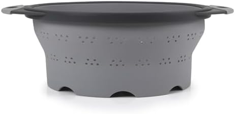 Dexas 10" Collapsible Silicone Colander in Cool Grey, Kitchen Strainer with Handles, 15.1 Cup Capacity | BPA-Free, Heat-Resistant, Space-Saving Kitchen Tool