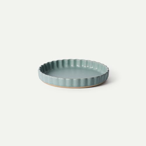 MORA Ceramic Tart Pan, 9.5 Inch Large Porcelain Baking Dish for Tarts, Quiche, Pie, Flan etc. Fluted Ruffled Edge, Oven, Microwave, Freezer, and Dishwasher safe - Great Gift For Bakers - Iris