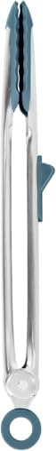 Tovolo Tongs With Silicone Tips Easy Grip 13" Long Kitchen Tongs Stainless Steel Handle For Cooking, Non Scratch Heat Resistant Locking Tongs Silicone Tipped Dishwasher Safe BPA Free, Blue Slate