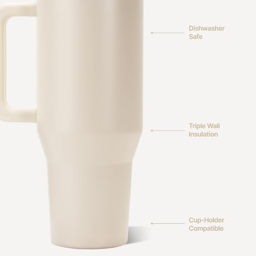 HydroJug Traveler 40oz, Insulated Tumbler with Handle & Straw, Cream