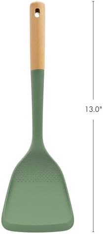 Beille 1pc Solid Spatula Beech Wood and Silicone Kitchen Utensils Meal Prep Cooking Baking Supplies Home Essentials, Olive Green