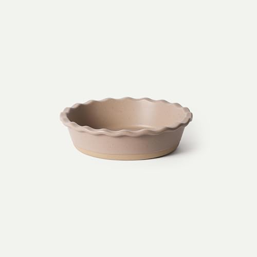 MORA Ceramic Pie Pan for Baking - 9 inch - Deep and Fluted Pie Dish for Old Fashion Apple Pie, Quiche, Pot Pies, Tart, etc - Modern Farmhouse Style Porcelain Ceramic Pie Plate - Mushroom
