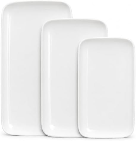 Large Serving Platters Set of 3, 15.5/13.5/11.2 Inch Rectangular Porcelain Serving Trays, White Ceramic Serving Dishes for Party & Entertaining