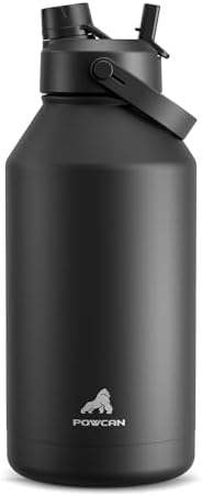 POWCAN 64 oz Insulated Water Bottle with 2-in-1 Straw and Spout Lid, Keep Cold 24H, Leak-Proof, BPA-Free, Double Wall Stainless Steel Water Bottle for Sports, Gym, Travel, and School (Dark Knight)