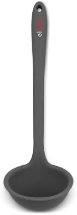 Elihome Classic 10.5 inch Silicone Soup Ladle Cooking Spoon: 600ºF Heat Resistant 2 oz Non-stick Seamless Deep Serving Spoon with Non Slip Long Handle for Cooking Sauce Stews Gravy Dark Grey