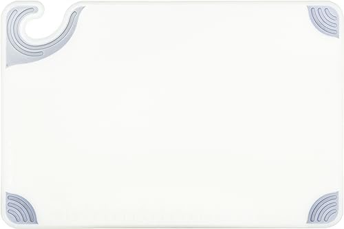 San Jamar Saf-T-Grip Plastic Cutting Board with Safety Hook, 12" x 18" x 0.5", White, (Pack of 6)