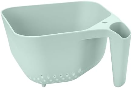 Tovolo Elements Square Colander with Handle Strainer Basket for Pasta Fruit Berries Veggies, Easy to Clean BPA Free Heat Resistant Plastic Colander with Spout 3 Quart Kitchen Strainer, Blue Haze