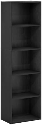 Furinno LUDER Book Shelf, 5-Tier Bookshelf, Bookcase with Open Shelves, 9.4 x 15.8 x 52, Easy Assembly, for Living Room, Bedroom, Home Office, Blackwood