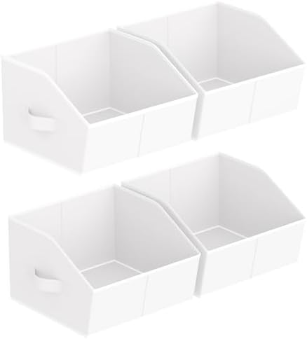 Homsorout Storage Bins for Shelves - Small Trapezoid Closet Shelf Organizer, Fabric Organization Bins with Handles, Storage Baskets for Clothes, Towel, Purse, 4 Pack, White
