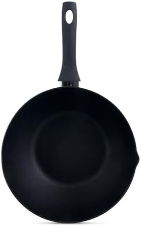 Ken Hom Stir Fry Wok 12" Aluminum Nonstick Pan with Soft Touch Handle and Flat Bottom, Black