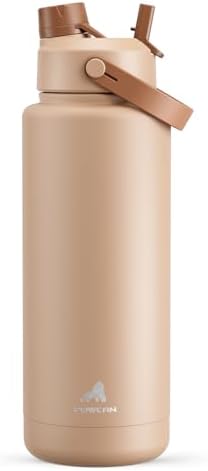 POWCAN 40 oz Insulated Water Bottle with 2-in-1 Straw and Spout Lid, Keep Cold 24H, Leak-Proof, BPA-Free, Double Wall Stainless Steel Water Bottle for Sports, Gym, Travel, and School (Mocha)