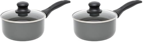 IMUSA Chef Cera Aluminum Ceramic Saucepan with Glass Lid, Gray, 1.5 Quarts (Pack of 2)
